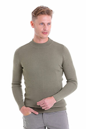 Yeşil Regular Fit Düz Balıkçı Yaka Klasik Yün Triko Kazak | XL