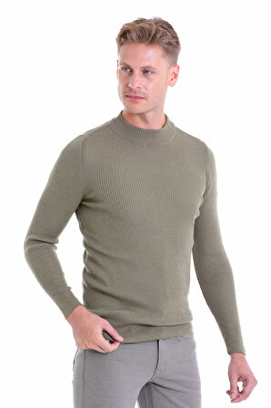 Yeşil Regular Fit Düz Balıkçı Yaka Klasik Yün Triko Kazak | XL