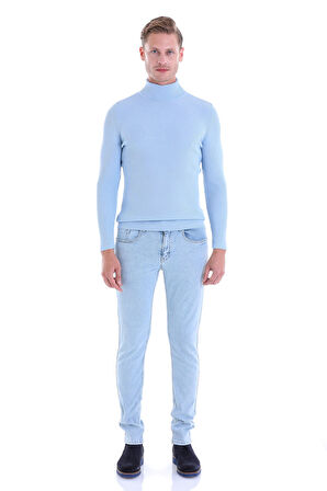 Mavi Regular Fit Düz Balıkçı Yaka Klasik Yün Triko Kazak | M