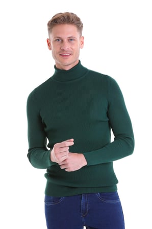 Yeşil Regular Fit Düz Balıkçı Yaka Klasik Yün Triko Kazak | XL