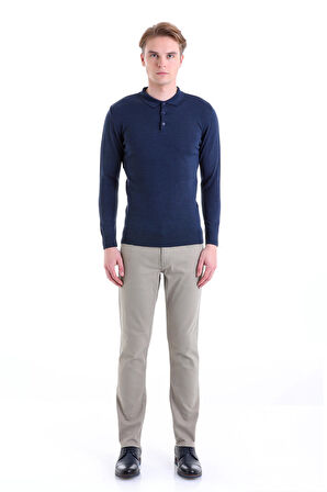 İndigo Regular Fit Düz Polo Yaka Yün Triko Kazak | M