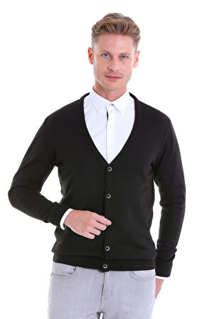 Regular Fit Düz V Yaka Yün Triko Yelek