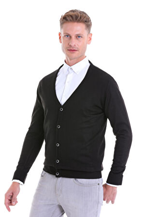 Regular Fit Düz V Yaka Yün Triko Yelek