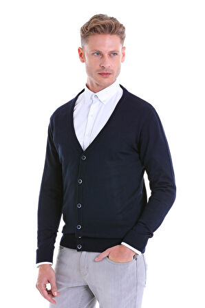 Regular Fit Düz V Yaka Yün Triko Yelek