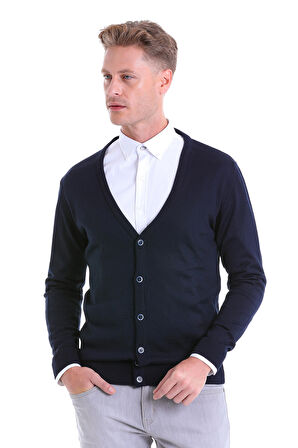Regular Fit Düz V Yaka Yün Triko Yelek