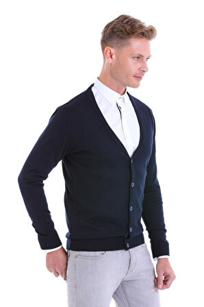 Regular Fit Düz V Yaka Yün Triko Yelek