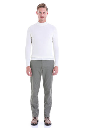 Ekru Regular Fit Düz Balıkçı Yaka Klasik Yün Triko Kazak | S