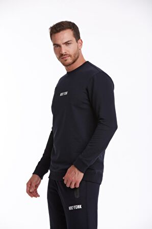 Lacivert Regular Fit Pamuklu Bisiklet Yaka Sweatshirt | M