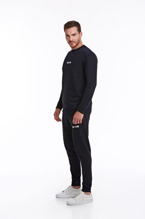 Lacivert Regular Fit Pamuklu Bisiklet Yaka Sweatshirt | M