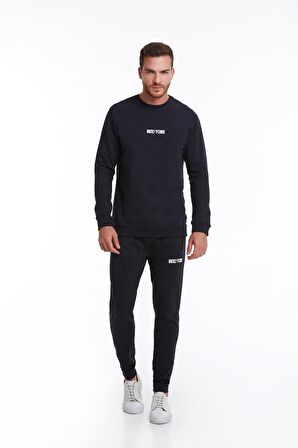 Lacivert Regular Fit Pamuklu Bisiklet Yaka Sweatshirt | M