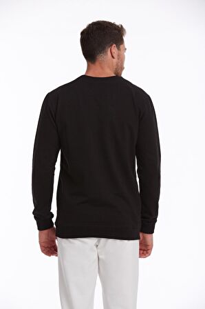 Siyah Regular Fit Pamuklu Bisiklet Yaka Sweatshirt | XXL