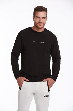 Siyah Regular Fit Pamuklu Bisiklet Yaka Sweatshirt | XXL