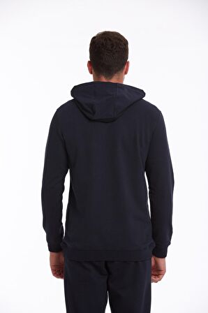 Lacivert Regular Fit Pamuklu Kapüşonlu Sweatshirt | XL