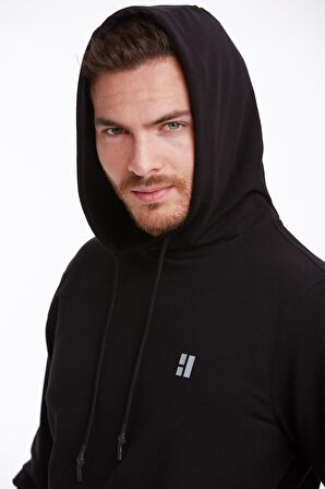 Siyah Regular Fit Pamuklu Kapüşonlu Sweatshirt | XXL