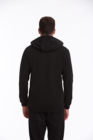 Siyah Regular Fit Pamuklu Kapüşonlu Sweatshirt | XXL