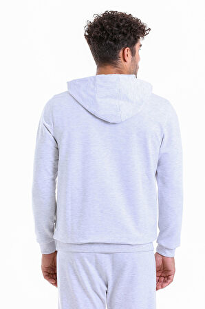 Gri Melanj Regular Fit Kanguru Cep Pamuklu Kapüşonlu Sweatshirt