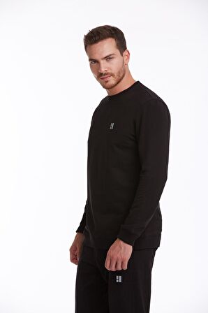 Siyah Regular Fit Pamuklu Bisiklet Yaka Sweatshirt | L