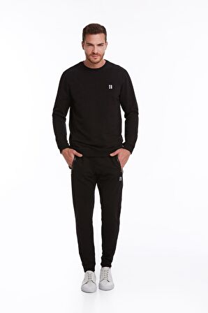 Siyah Regular Fit Pamuklu Bisiklet Yaka Sweatshirt | L