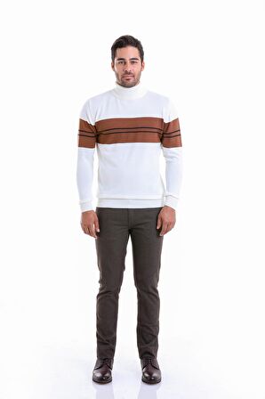 Erkek Beyaz Regular Fit Yünlü Desenli Balıkçı Yaka Triko Kazak | 3XL