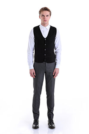 Regular Fit Düz Düğmeli Yaka Yün Triko Yelek