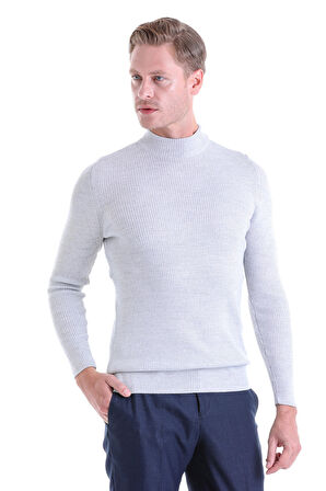 Gri Regular Fit Düz Balıkçı Yaka Klasik Yün Triko Kazak | 3XL
