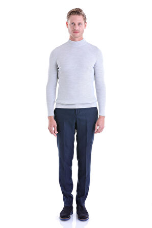Gri Regular Fit Düz Balıkçı Yaka Klasik Yün Triko Kazak | 3XL