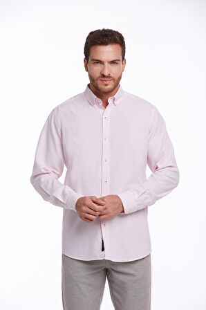 Pembe Comfort Fit %100 Pamuk Uzun Kollu Basic Gömlek | M