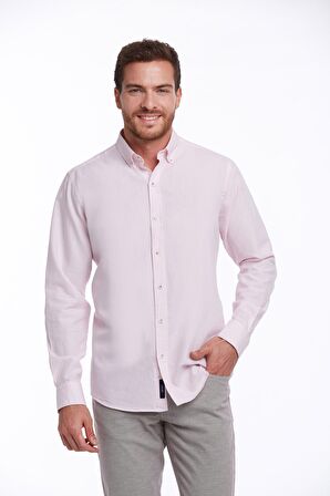 Pembe Comfort Fit %100 Pamuk Uzun Kollu Basic Gömlek | S