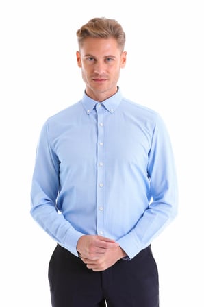 Mavi Pamuklu Comfort Fit Düz Uzun Kollu Oxford Gömlek | XS