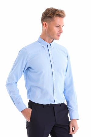 Mavi Pamuklu Comfort Fit Düz Uzun Kollu Oxford Gömlek | XS