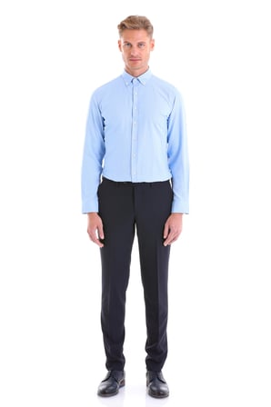 Mavi Pamuklu Comfort Fit Düz Uzun Kollu Oxford Gömlek | XS