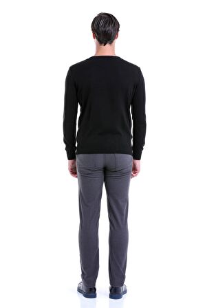 Siyah Bisiklet Yaka Regular Fit Triko Kazak | XXL