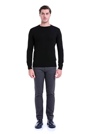 Siyah Bisiklet Yaka Regular Fit Triko Kazak | XXL
