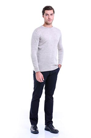 Bej Bisiklet Yaka Regular Fit Triko Kazak | M