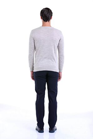 Bej Bisiklet Yaka Regular Fit Triko Kazak | M