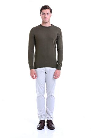 Yeşil Bisiklet Yaka Regular Fit Triko Kazak | L