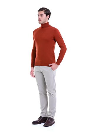 Kremit Balıkçı Yaka Regular Fit Triko Kazak | S