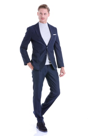 Lacivert Slim Fit Desenli Çift Düğme Takım Elbise | 48