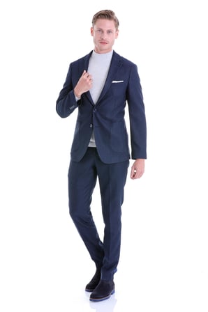 Lacivert Slim Fit Desenli Çift Düğme Takım Elbise | 48