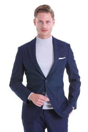 Lacivert Slim Fit Desenli Çift Düğme Takım Elbise | 48