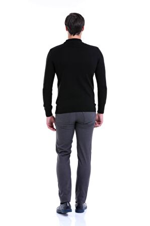 Siyah Yarım Balıkçı Regular Fit Triko Kazak | M