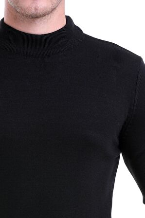 Siyah Yarım Balıkçı Regular Fit Triko Kazak | M