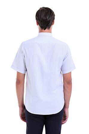 Gri Desenli Regular Fit Pamuklu Kısa Kol Gömlek | S