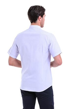 Lila Desenli Regular Fit Pamuklu Kısa Kol Gömlek | S