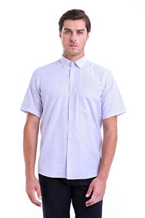 Lila Desenli Regular Fit Pamuklu Kısa Kol Gömlek | S