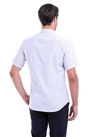 Gri Çizgili Regular Fit Pamuklu Kısa Kol Gömlek | S