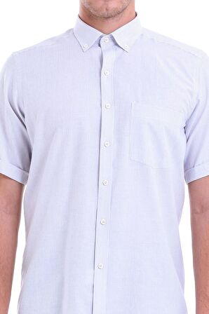 Gri Çizgili Regular Fit Pamuklu Kısa Kol Gömlek | S