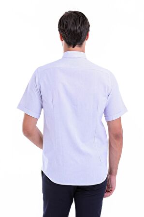 Lila Çizgili Regular Fit Pamuklu Kısa Kol Gömlek | S