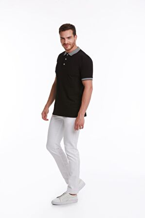 Siyah %100 Pamuk Regular Fit Polo Yaka Tişört | L
