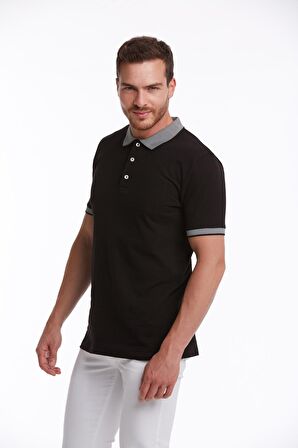 Siyah %100 Pamuk Regular Fit Polo Yaka Tişört | L